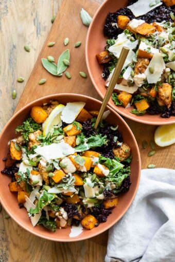Butternut Chicken Kale Bowls Recipe.