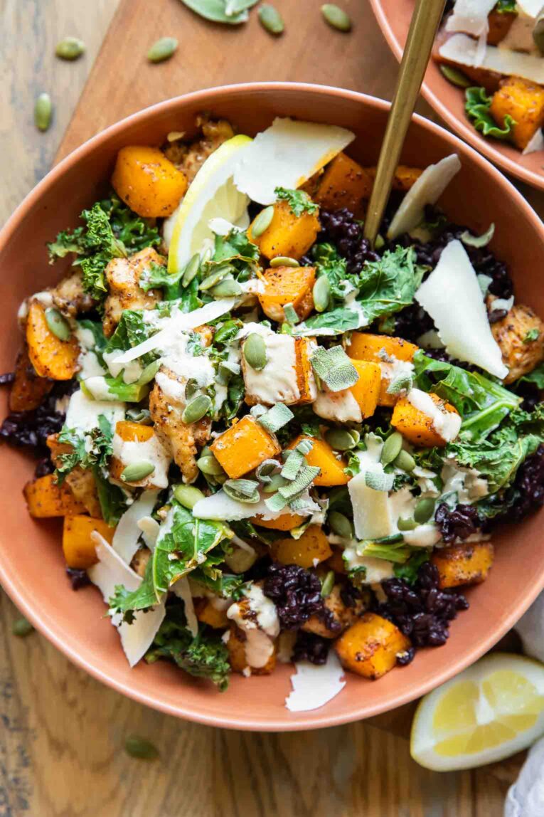 Butternut Chicken Kale Bowls Recipe.