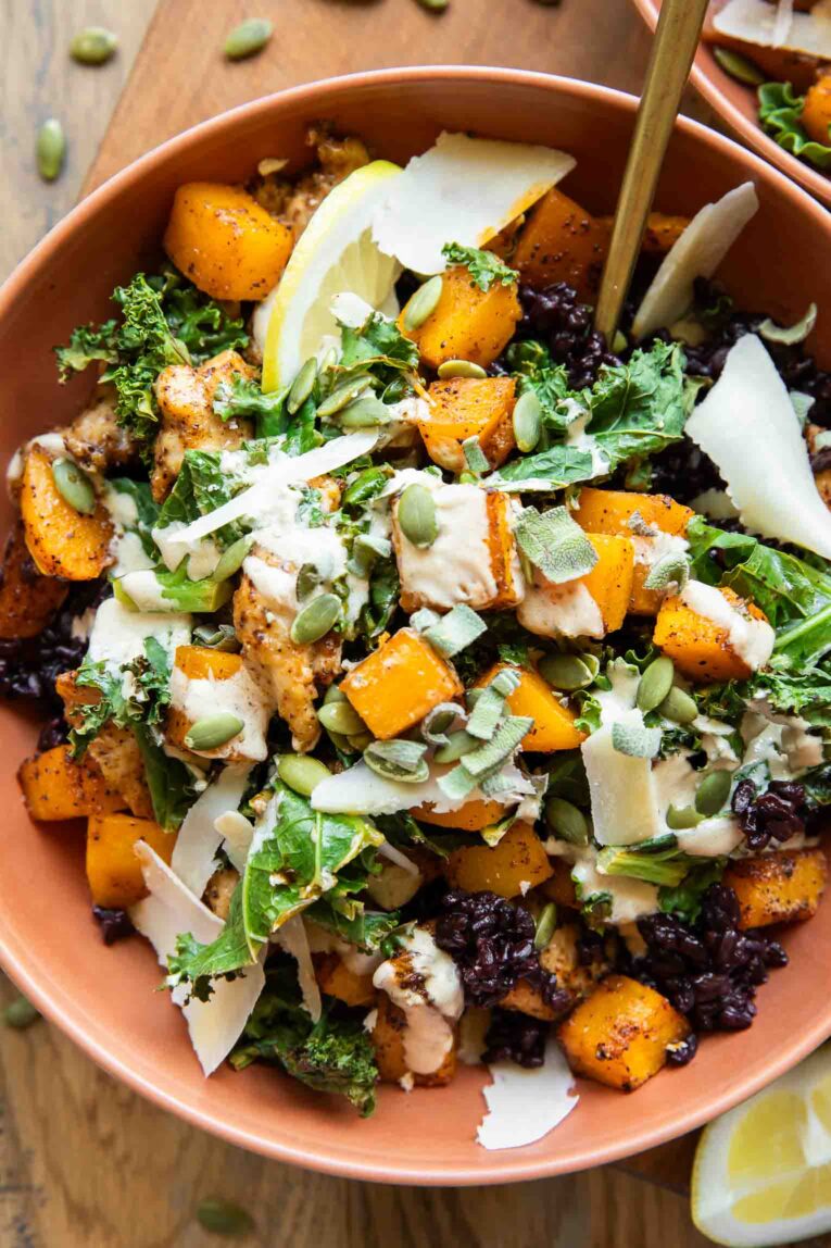 Butternut Chicken Kale Bowls Recipe.