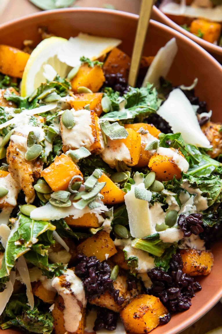 Butternut Chicken Kale Bowls Recipe.