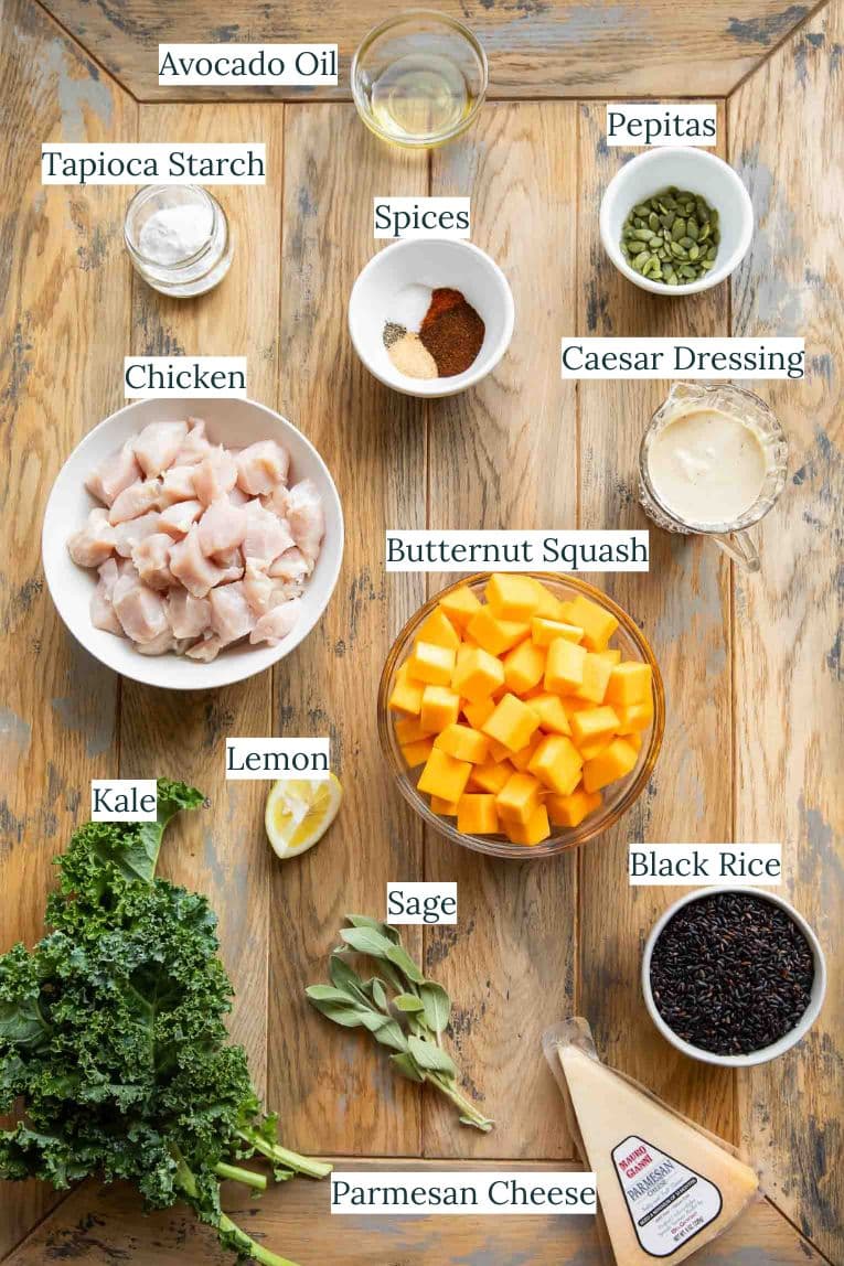 Butternut Chicken Kale Bowls Recipe ingredients.