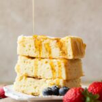 Cottage Cheese Pancake Bars stacked on top of each other.