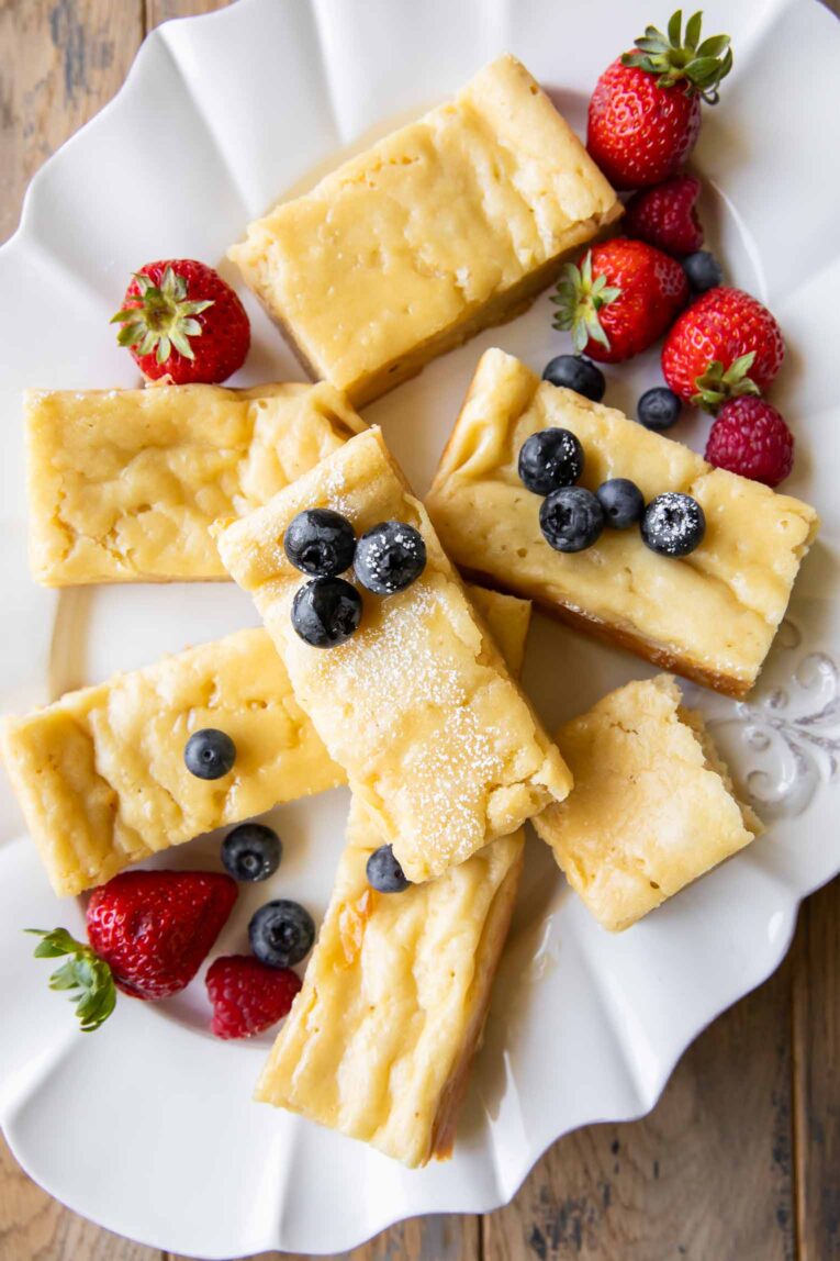Cottage Cheese Pancake Bars on a platter.