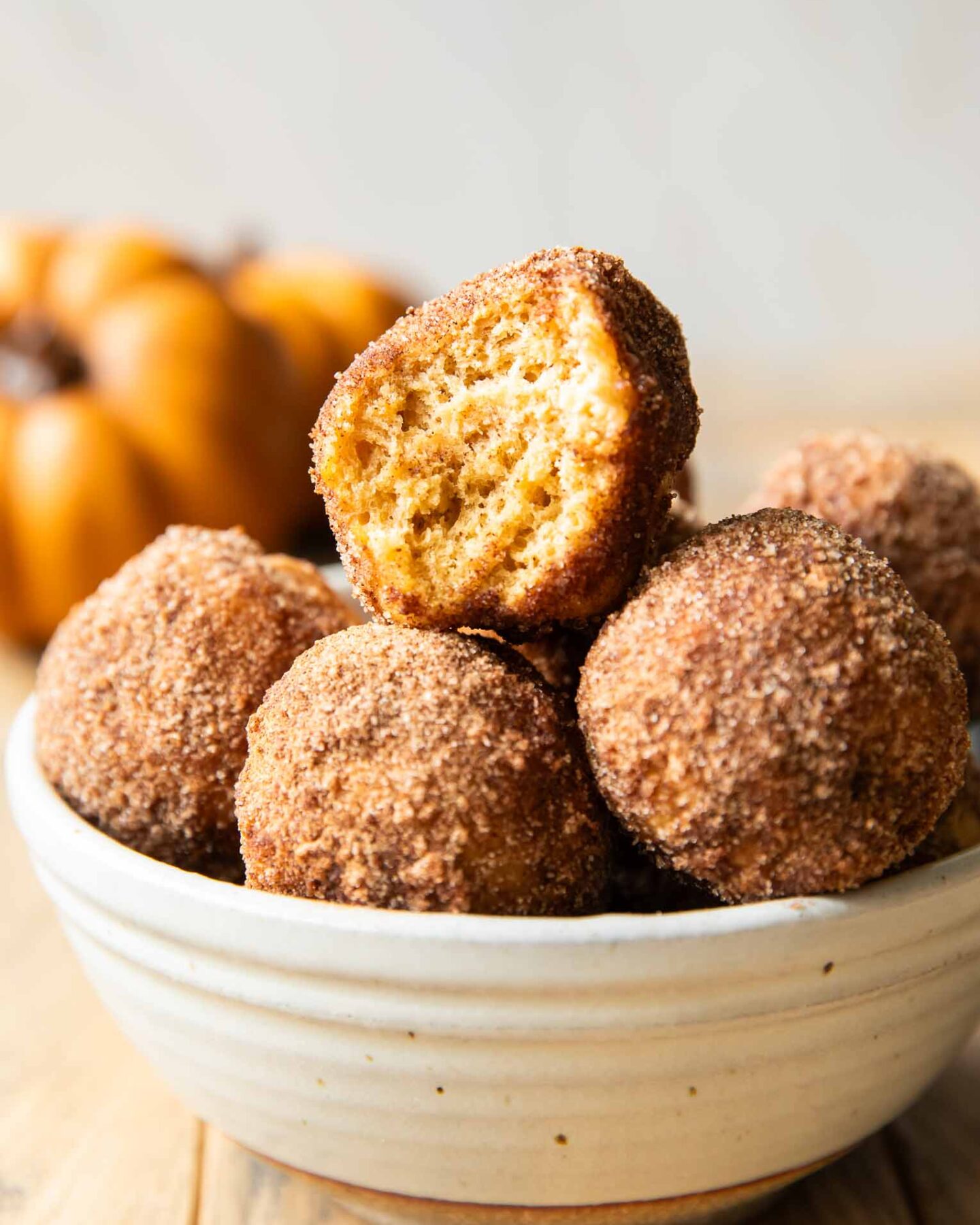 Pumpkin Donut Bites in a bowl.