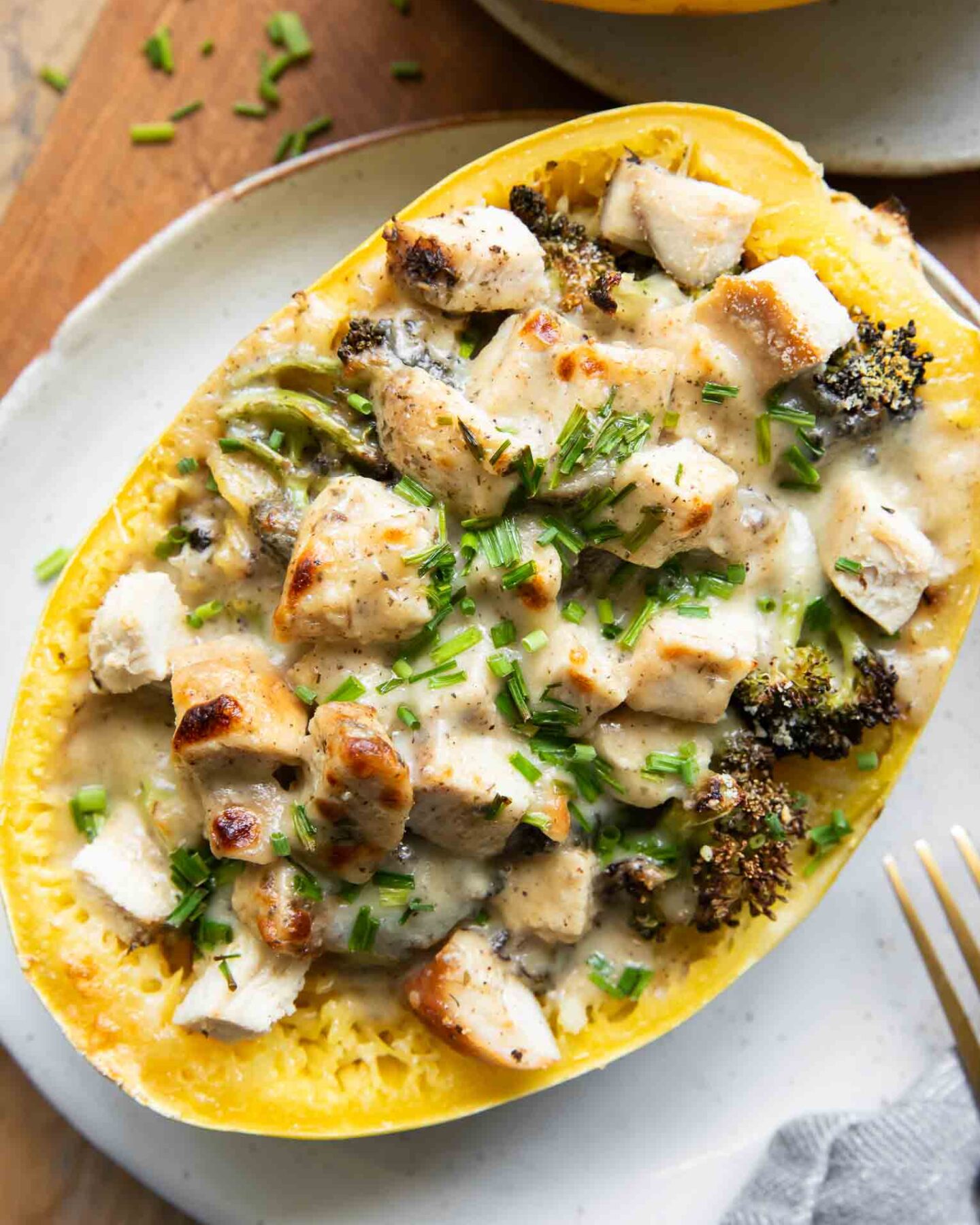 Chicken Alfredo Spaghetti Squash Bake on a plate.