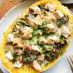 Chicken Alfredo Spaghetti Squash Bake on a plate.