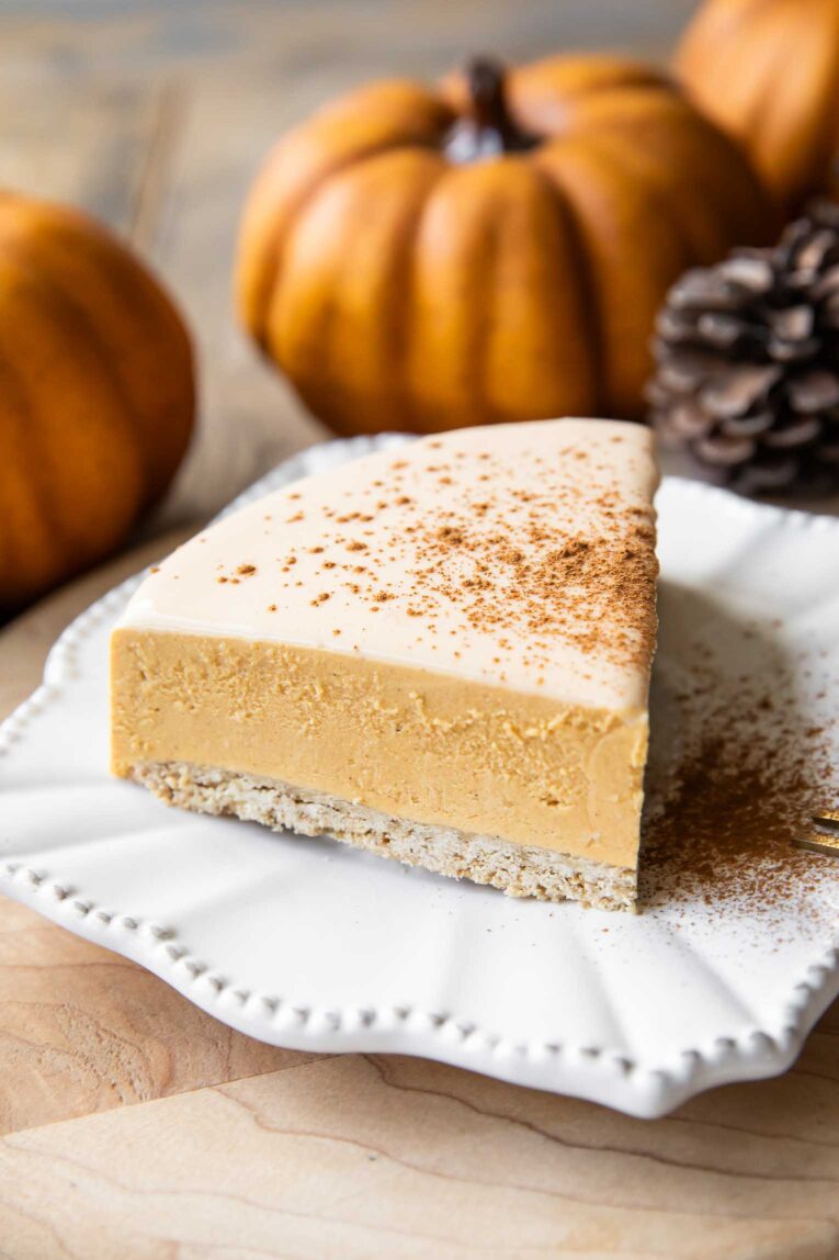 A slice of pumpkin cheesecake.