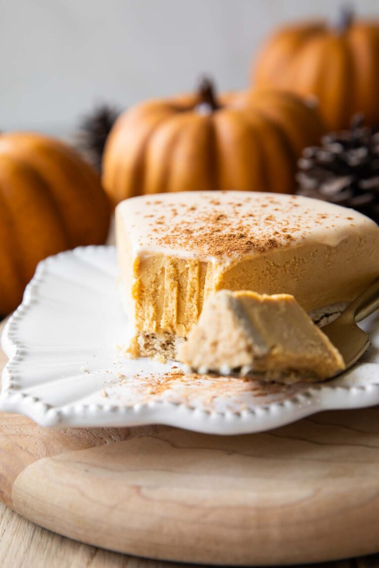 A slice of pumpkin cheesecake.