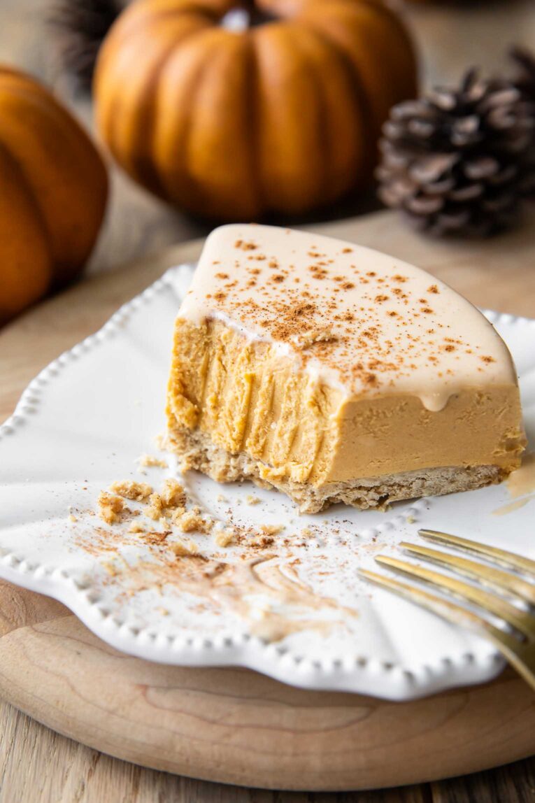 A slice of pumpkin cheesecake.