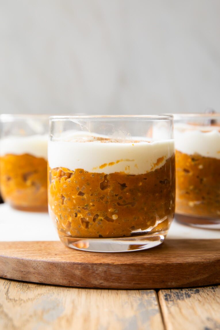 Pumpkin Chia Seed Pudding in cups.