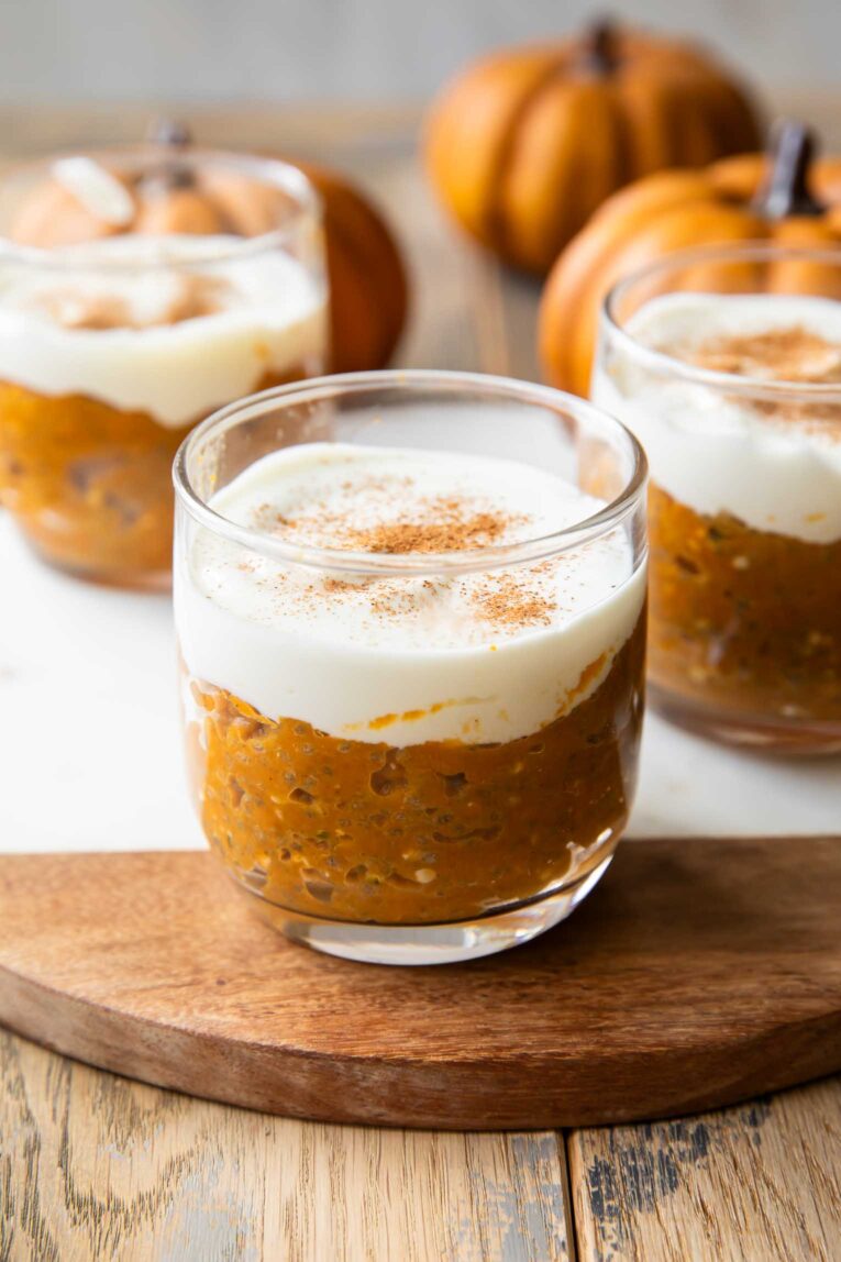 Pumpkin Chia Seed Pudding in cups.
