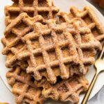 Pumpkin waffles on a plate.
