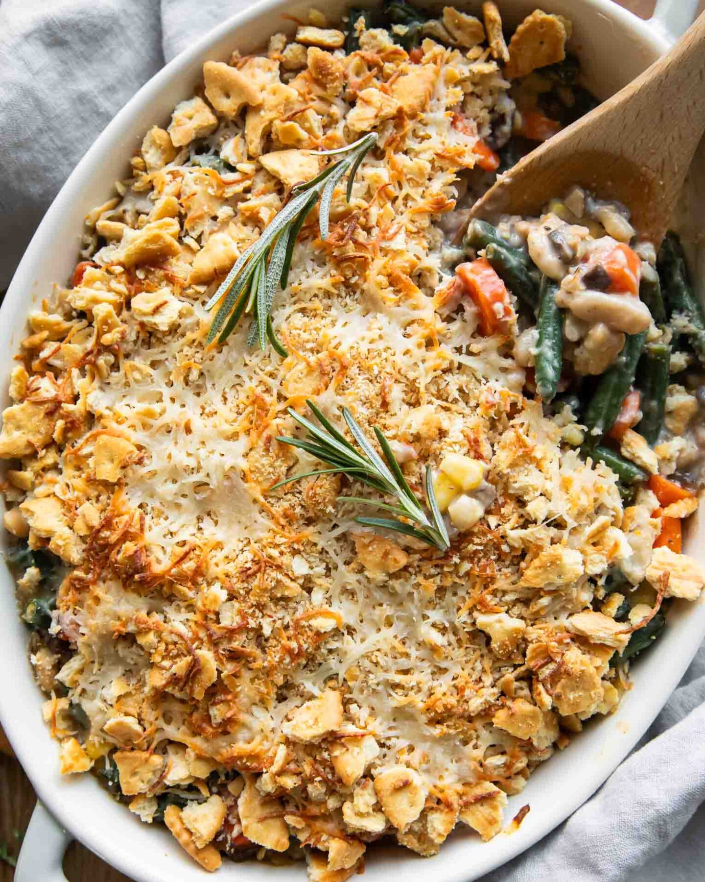 Baked Mixed Vegetable Casserole in a dish.