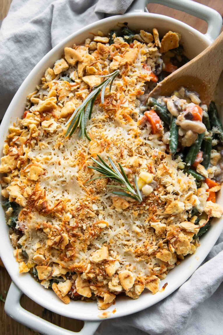 Baked Mixed Vegetable Casserole in a dish.