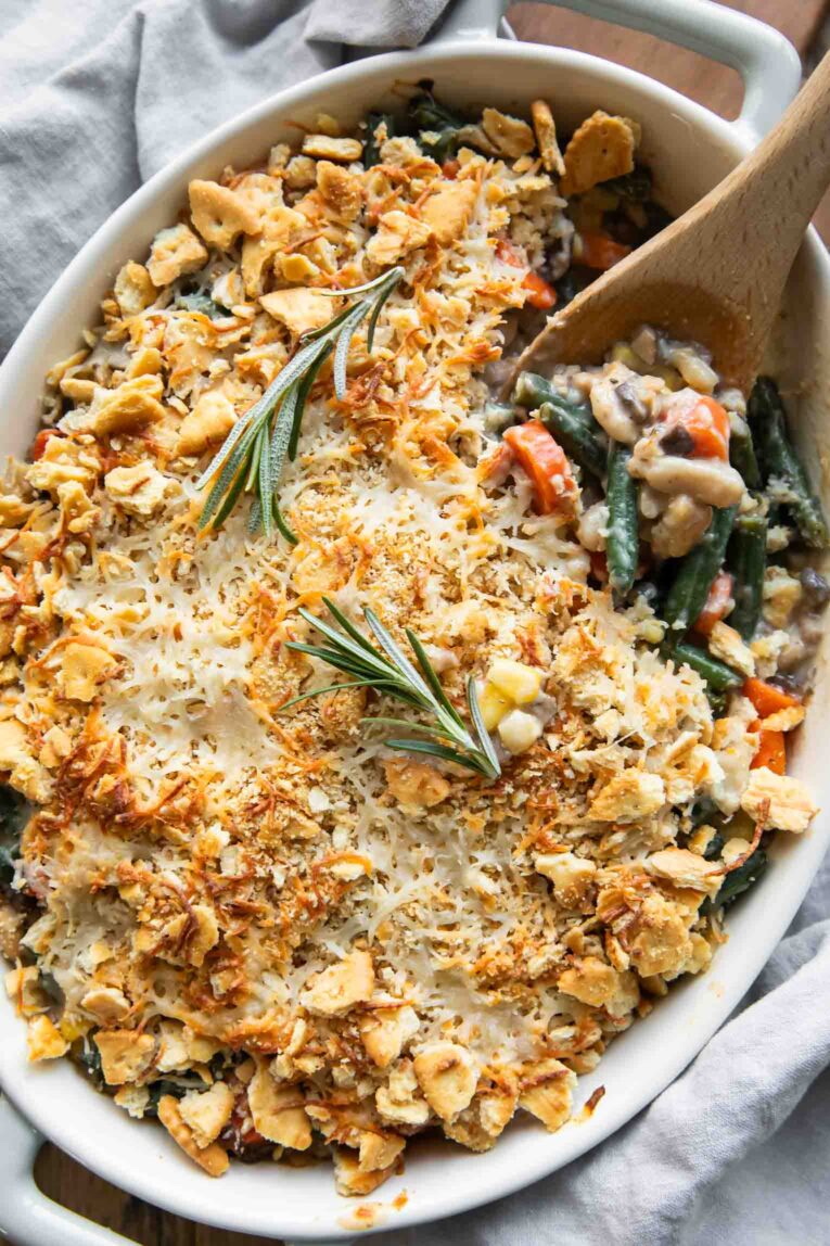 Baked Mixed Vegetable Casserole in a dish.