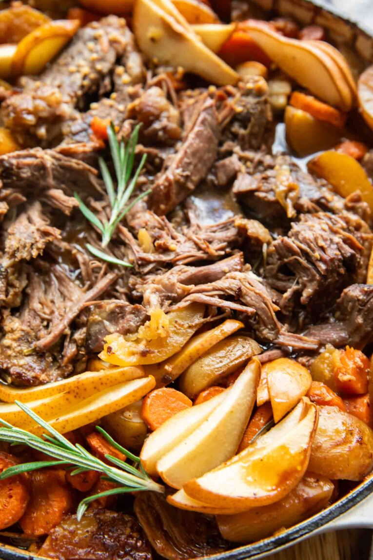 Close up Garlic Miso Pot Roast.