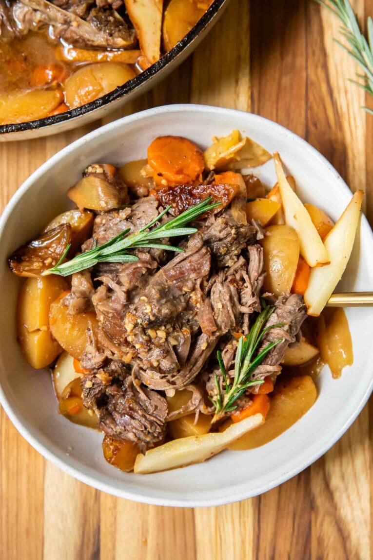 Garlic Miso Pot Roast in a bowl.