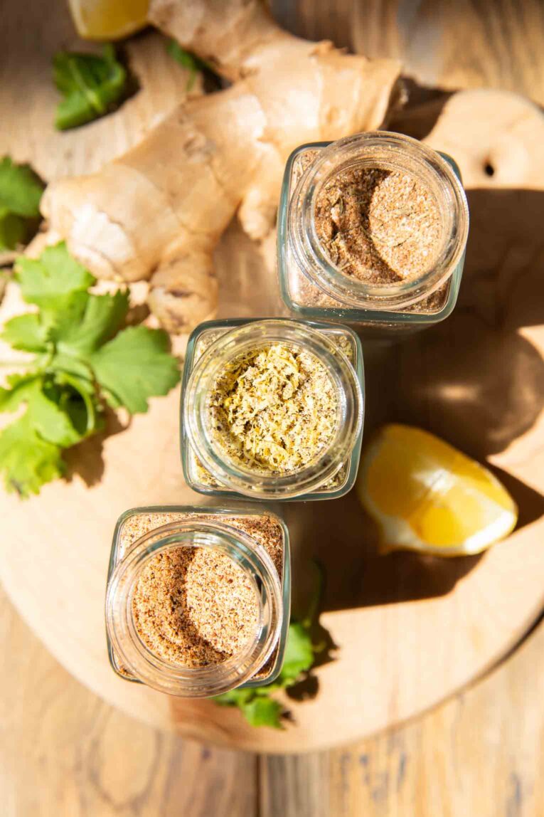 Top view of three seasonings.