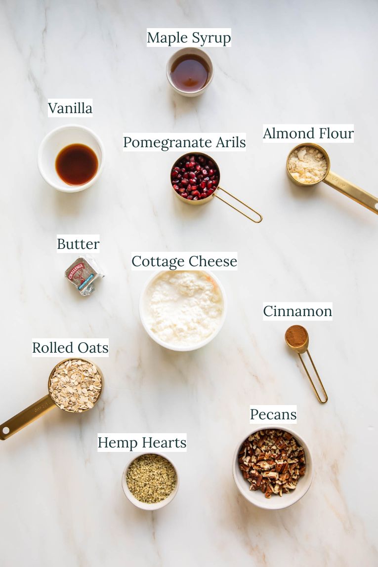 Pomegranate parfait ingredients.