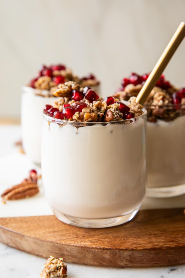 Close image of pomegranate parfaits.