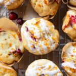 Cranberry Orange Cottage Cheese Muffins on a cooling rack.