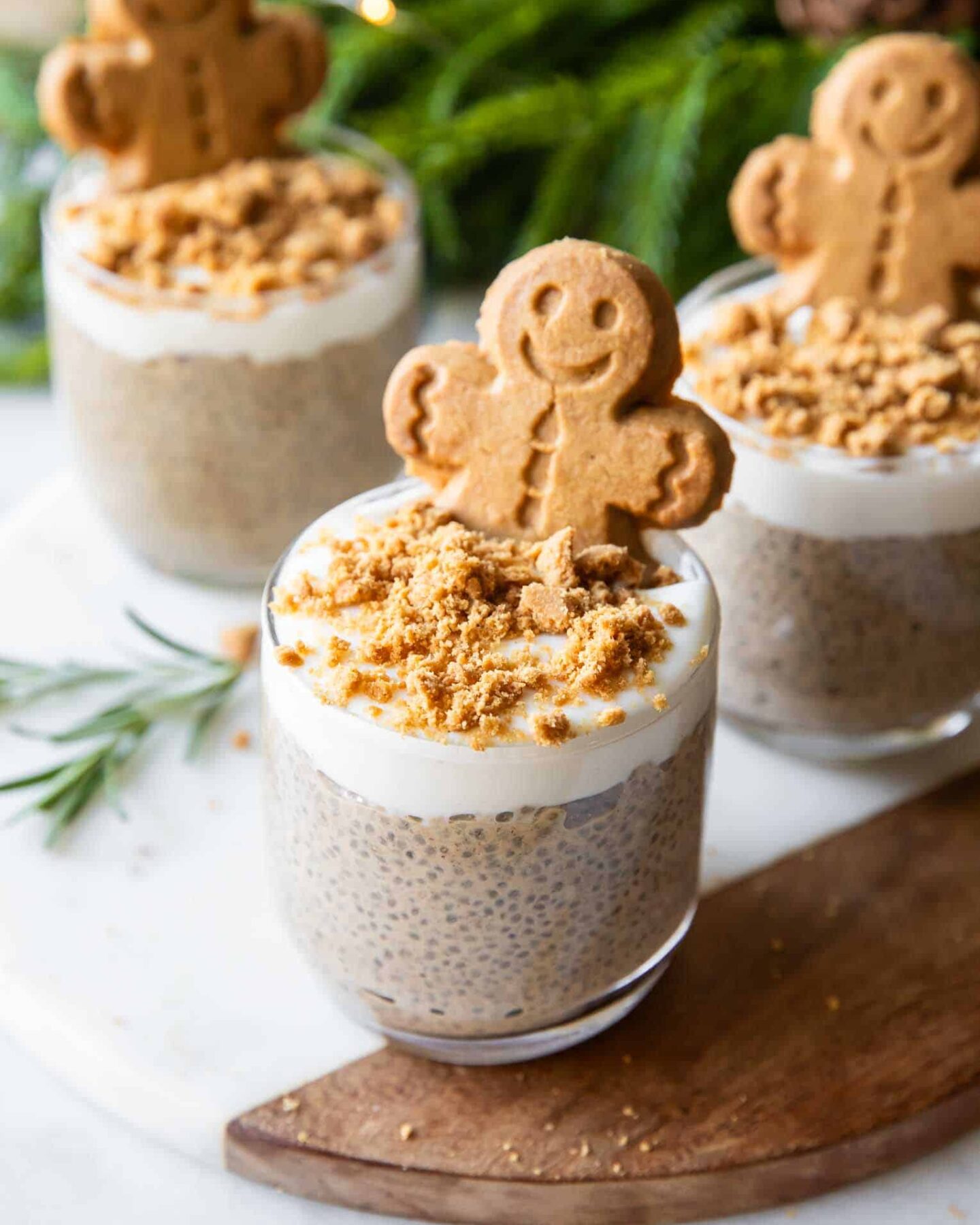 Gingerbread Chia Seed Pudding in a glass.