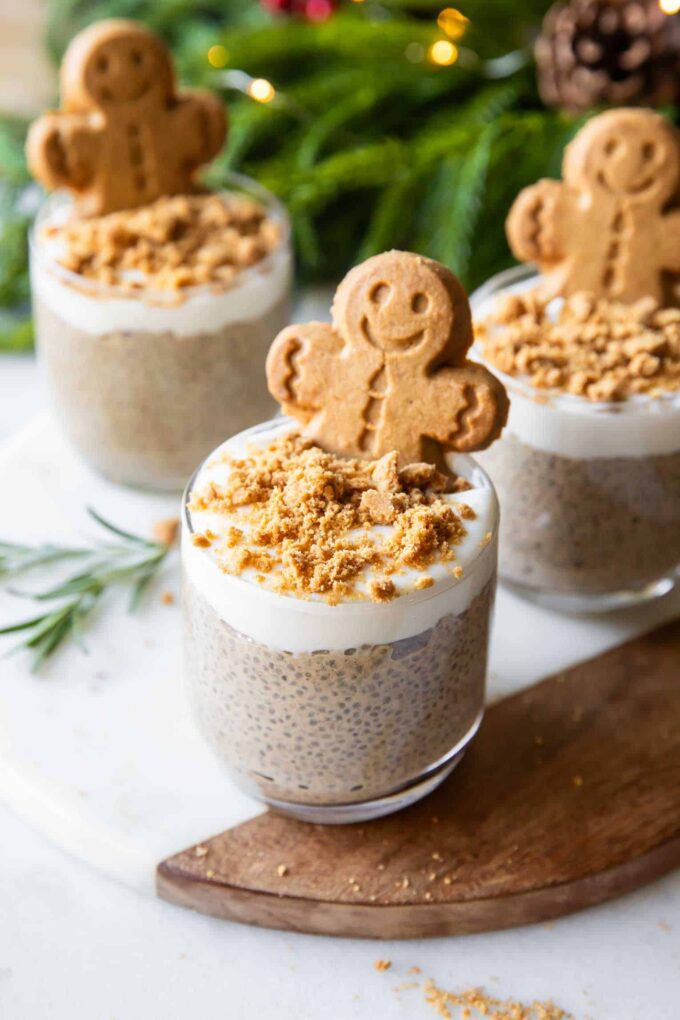 Gingerbread Chia Seed Pudding in a glass.