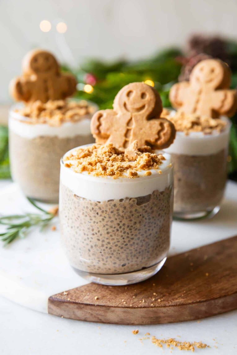 Gingerbread Chia Seed Pudding in a glass.
