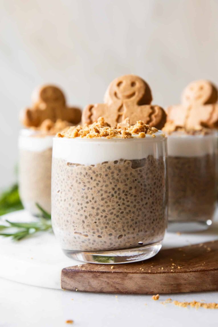 Gingerbread Chia Seed Pudding in a glass.