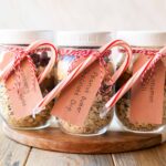 Three Holiday Overnight Oats Mason jar gifts.