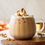 Maple Pecan Latte in a glass mug.