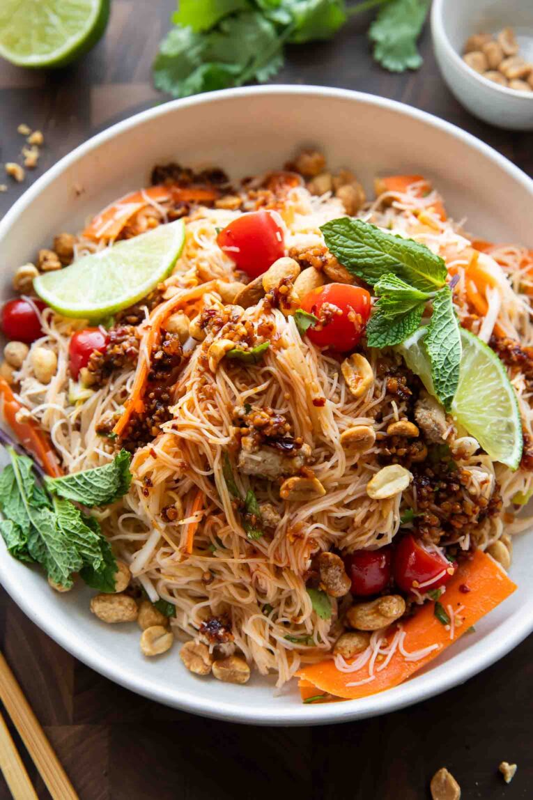 Chili Crisp Glass Noodle Salad in a bowl.