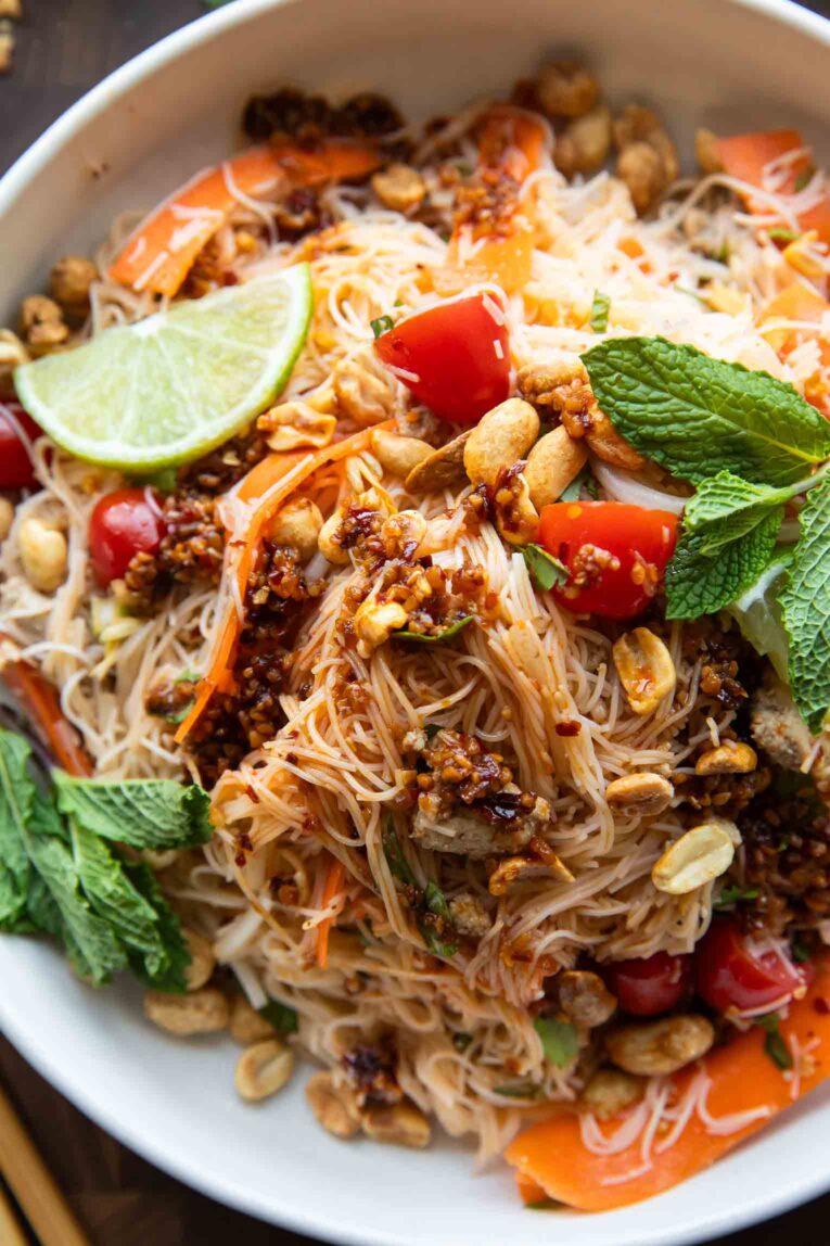 Chili Crisp Glass Noodle Salad in a bowl.
