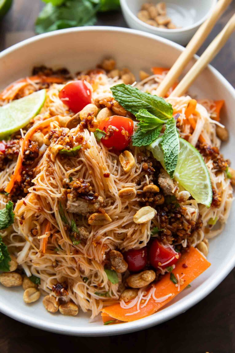 Chili Crisp Glass Noodle Salad in a bowl.