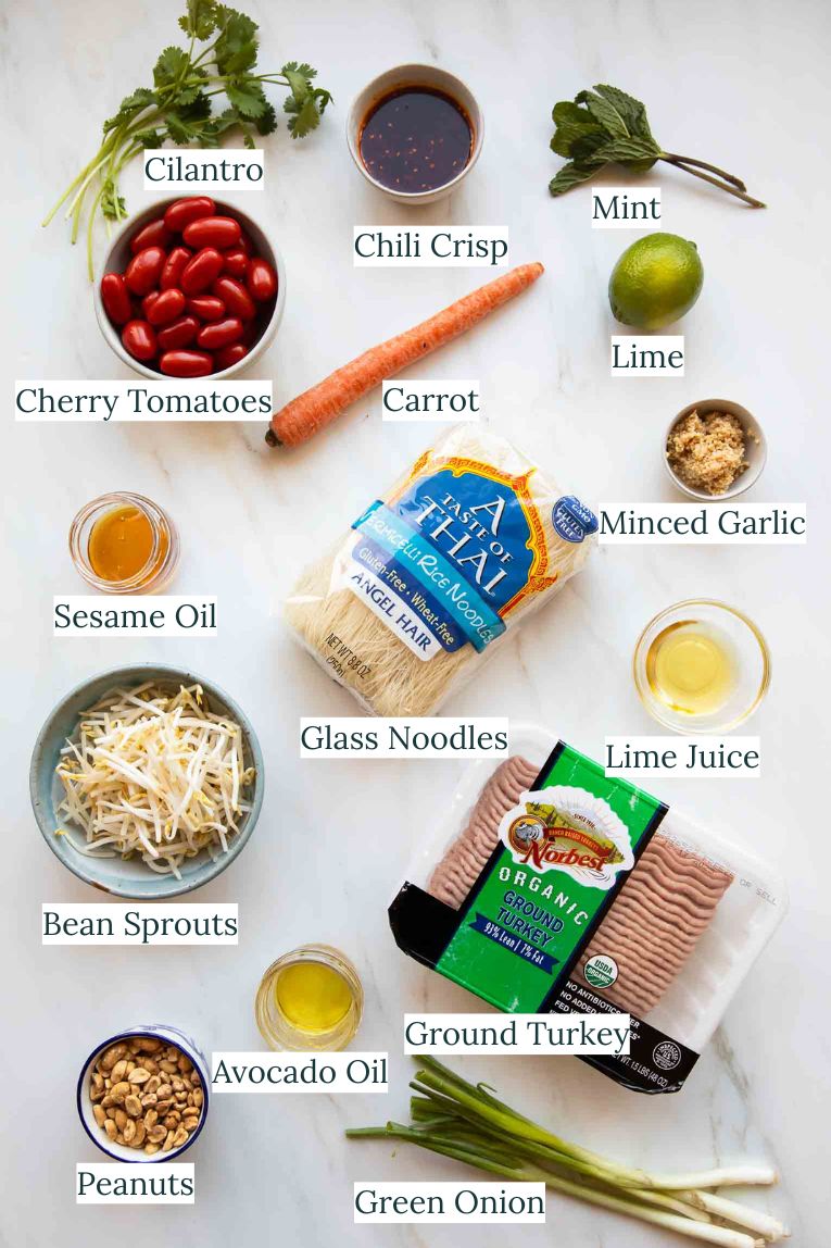 Chil Crisp Glass Noodle Salad Ingredients.