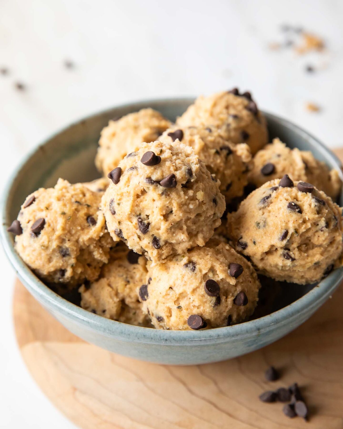 Cookie dough cottage cheese bites in a bowl.