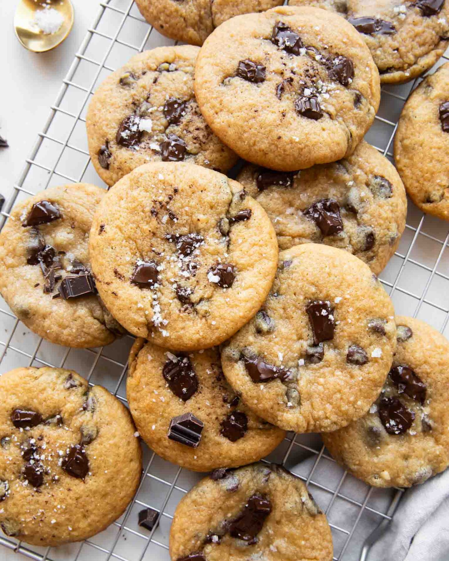 Cottage Cheese Chocolate Chunk Cookies on a cooling rack.