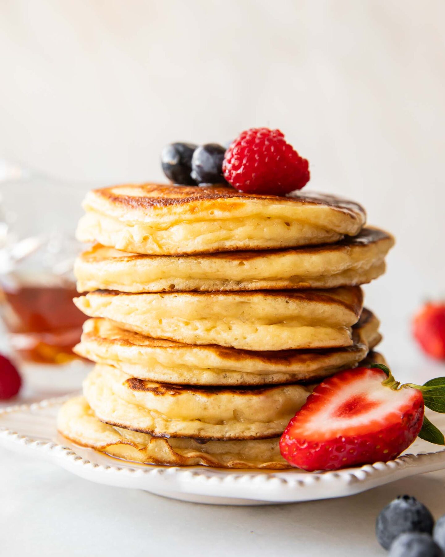 A stack of greek yogurt pancakes.