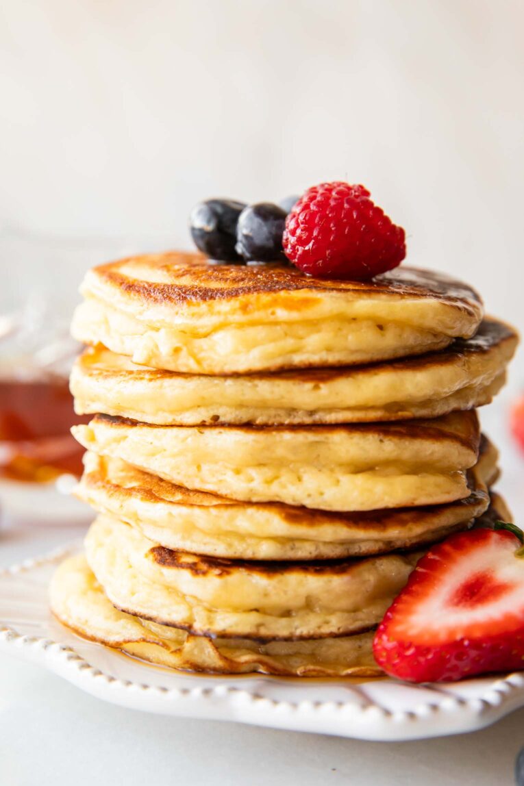 A stack of greek yogurt pancakes.
