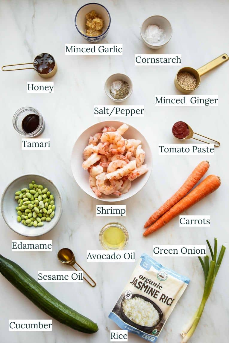 Sticky Garlic Shrimp Ingredients.