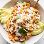 Street corn chicken rice bowl.