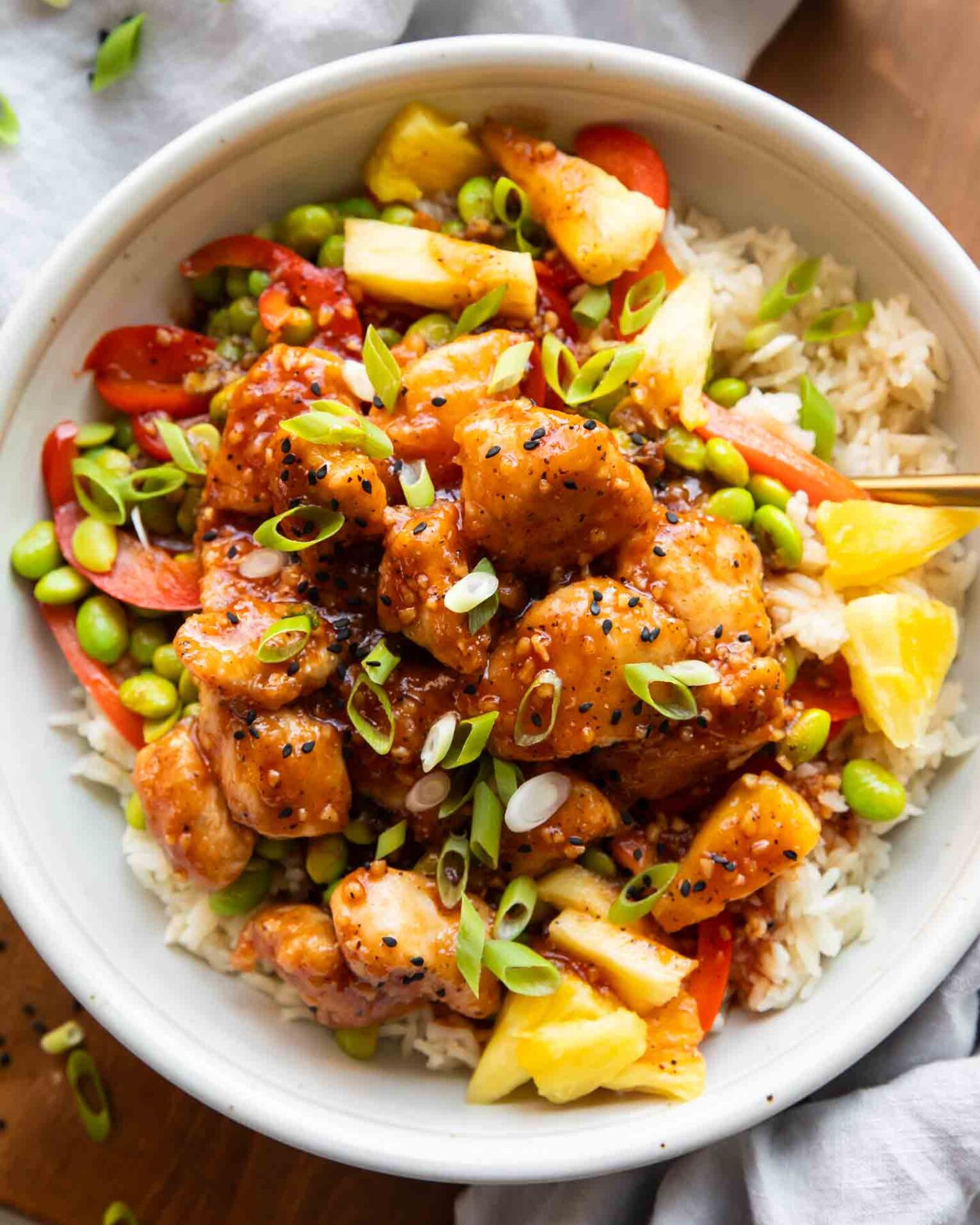 Sweet and Sour chicken in a bowl.