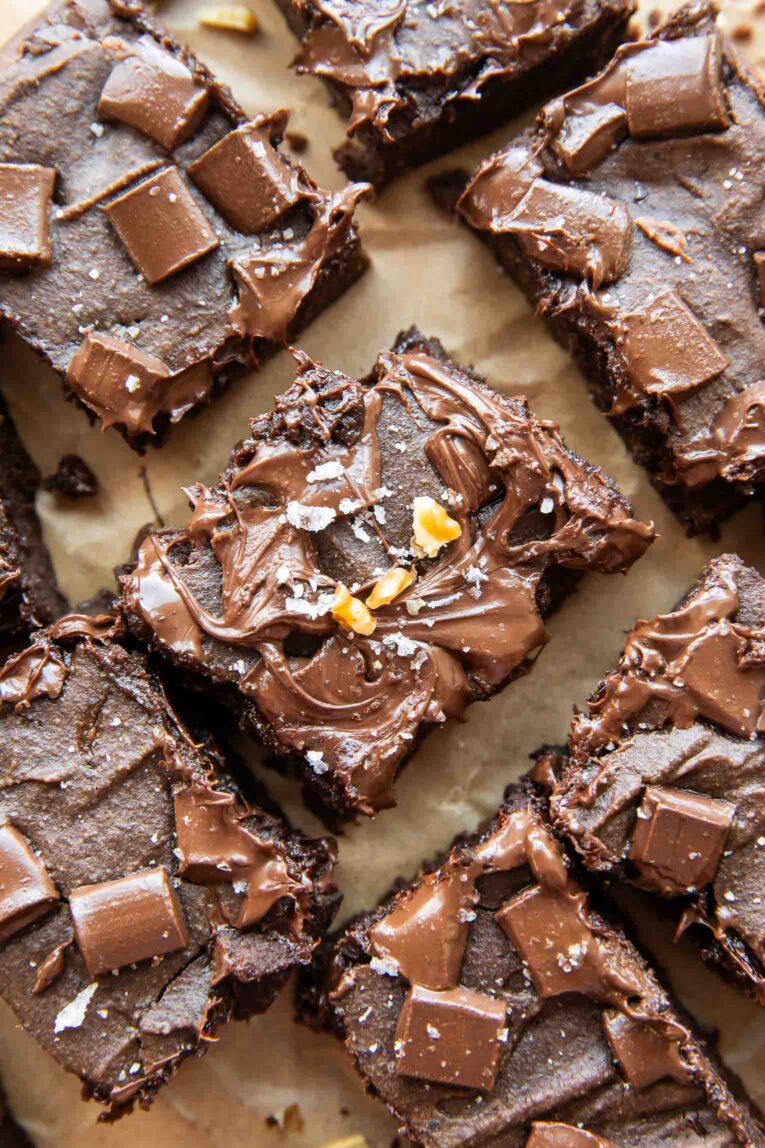 Black bean brownies on parchment paper.