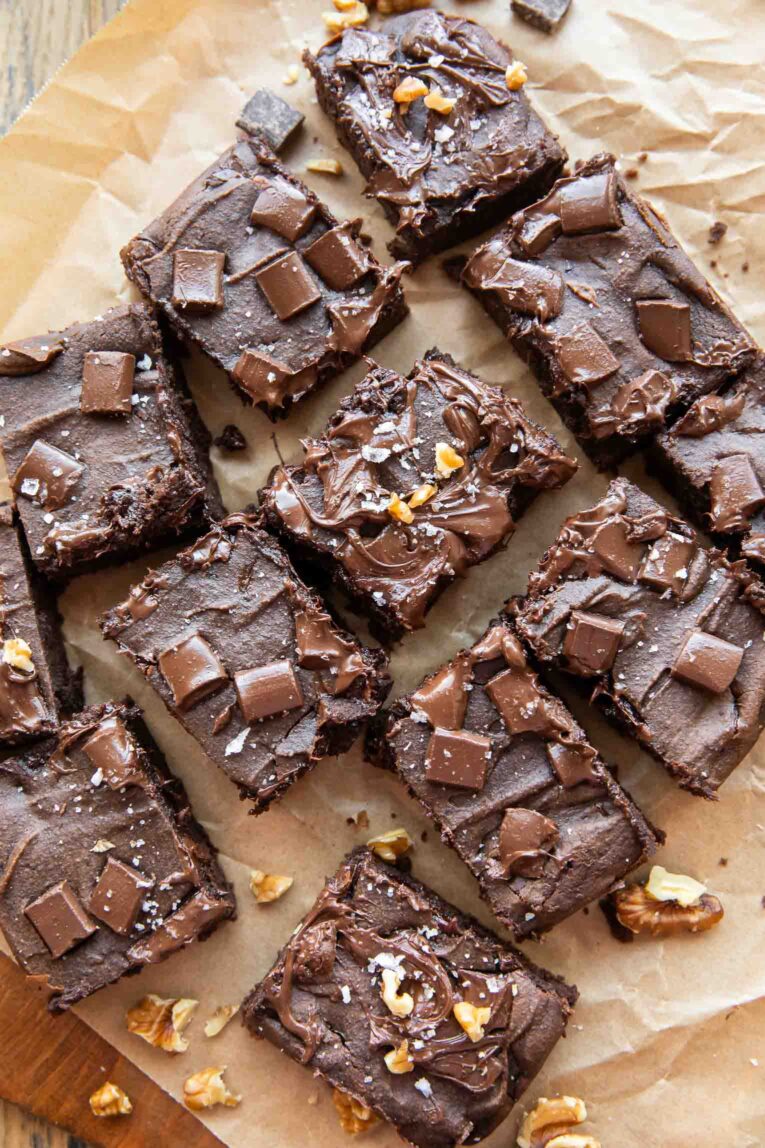 Black bean brownies on parchment paper.
