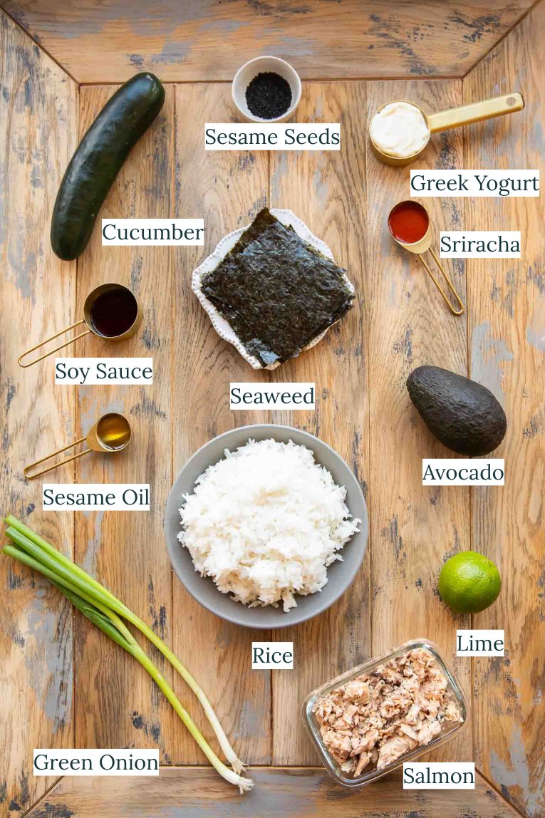 Salmon Sushi Cups Ingredients.