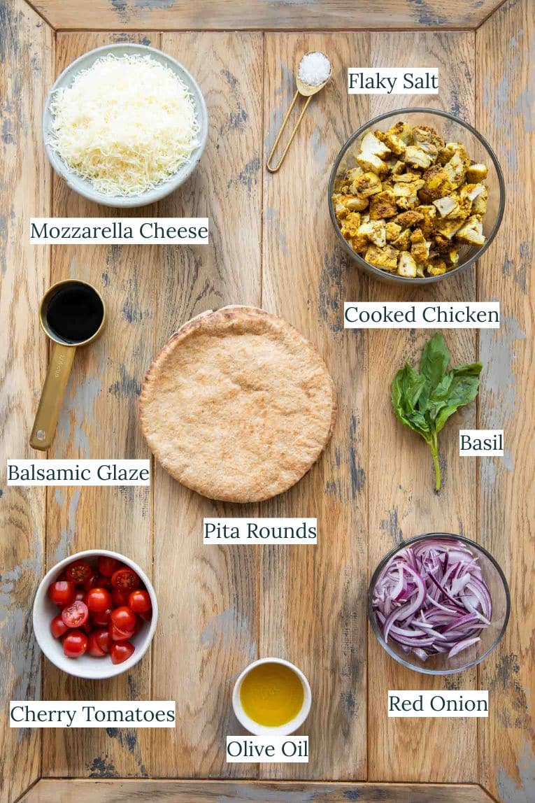 Mediterranean Chicken pizza ingredients.