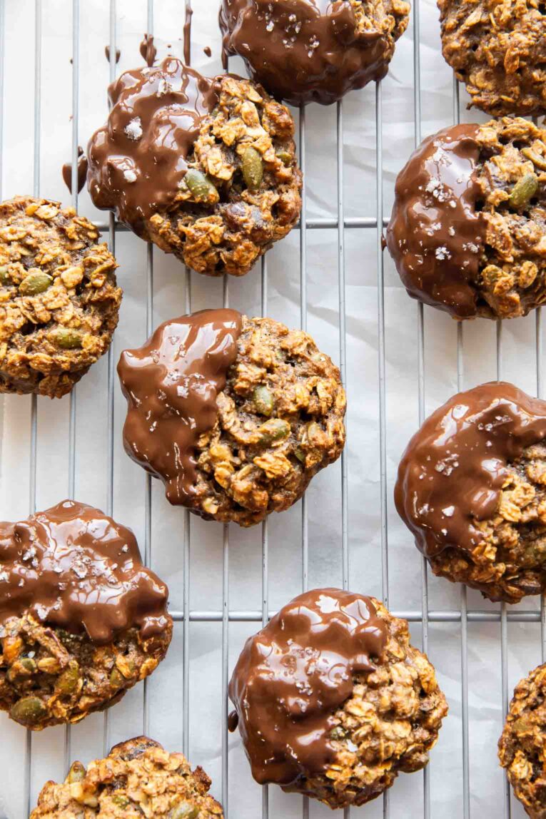 Oatmeal breakfast cookies on a baking sheet.