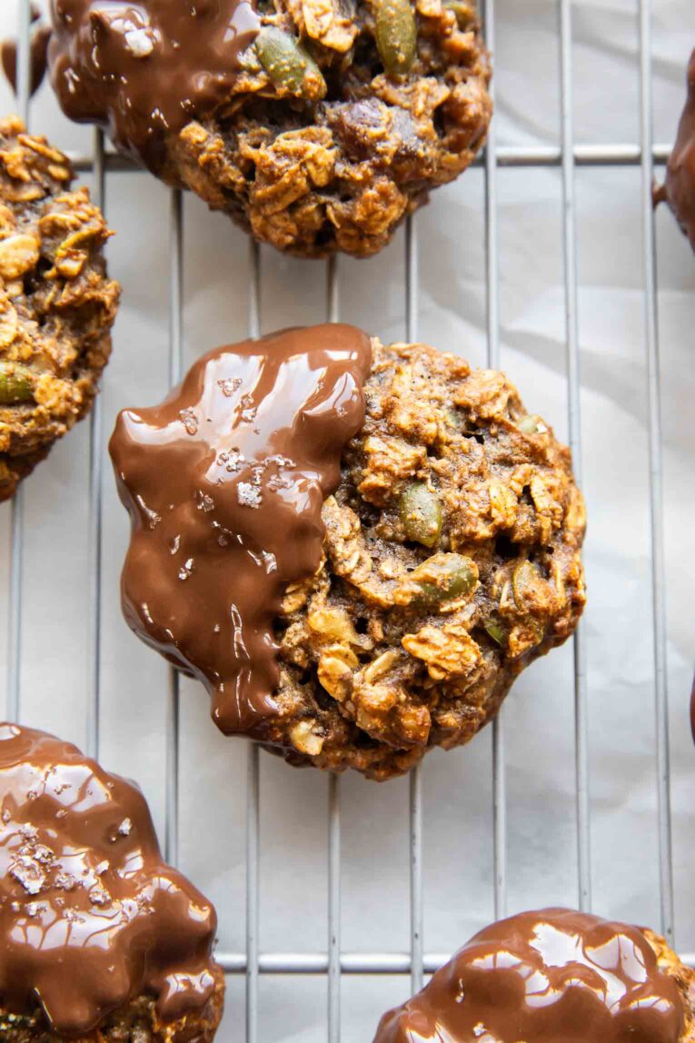 Oatmeal breakfast cookies on a baking sheet.