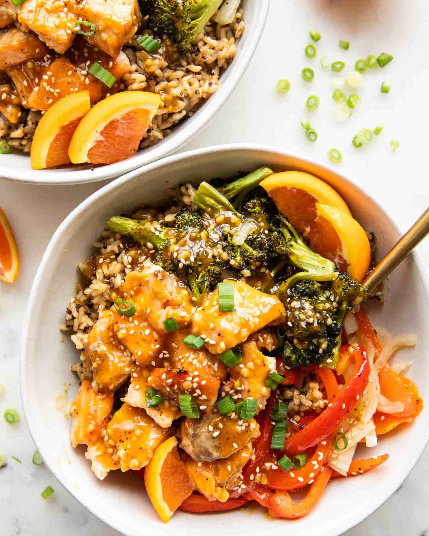 Orange salmon ginger bowl.