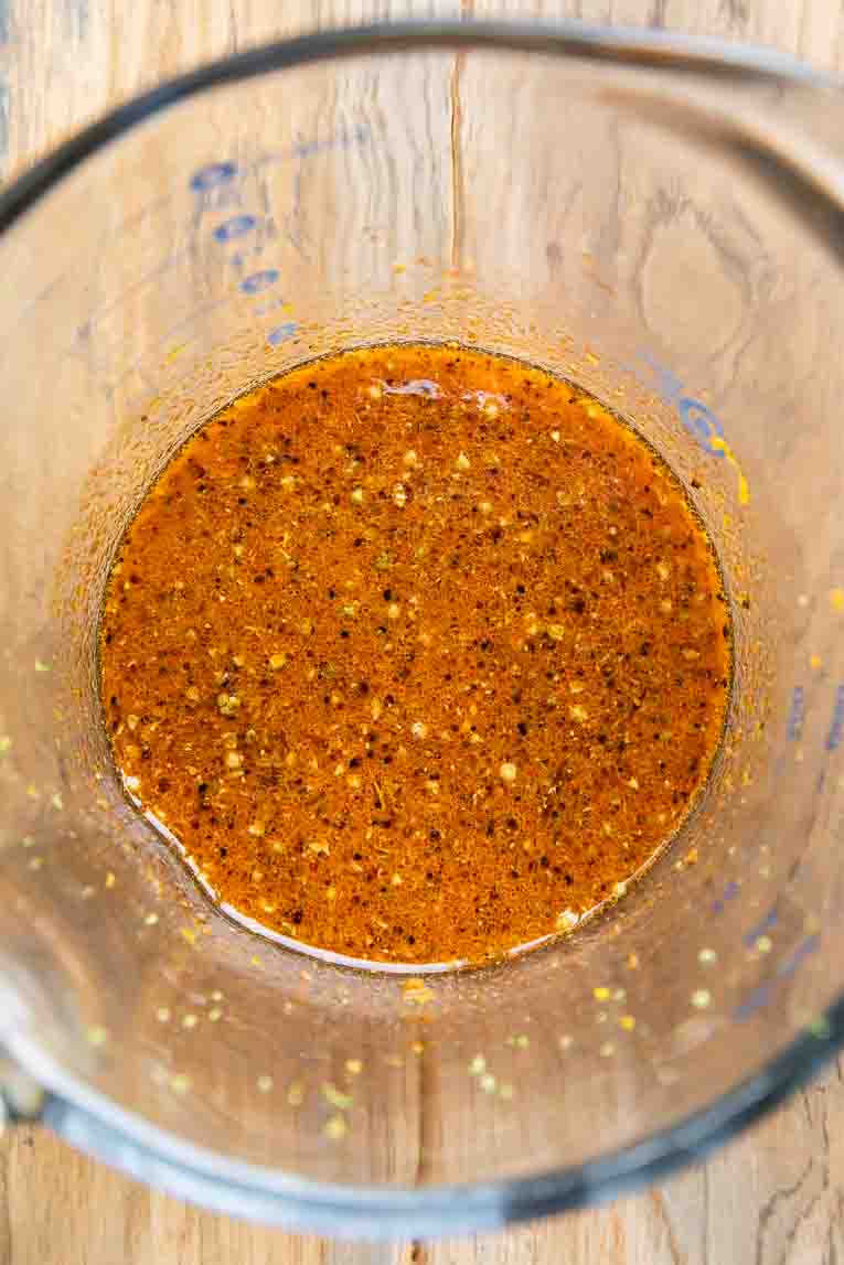 Hot honey marinade in a bowl. 